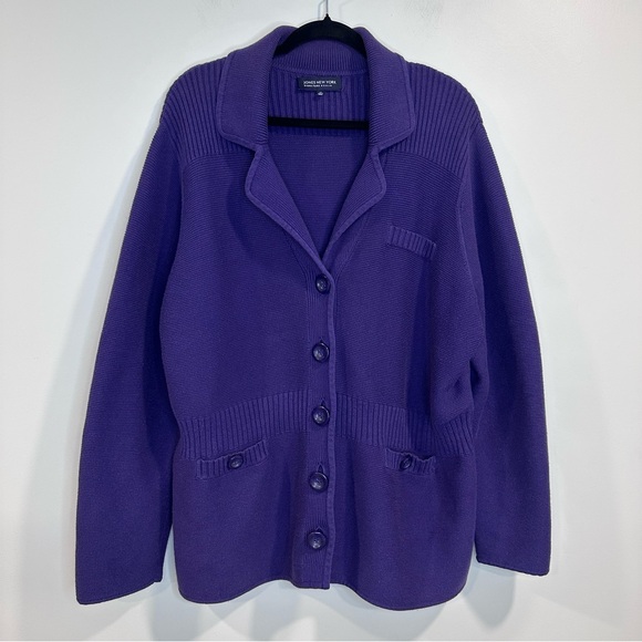 Jones New York Sweaters - JONES NEW YORK SIGNATURE WOMAN Jacket Purple Cotton Blend Cardigan Size 3X